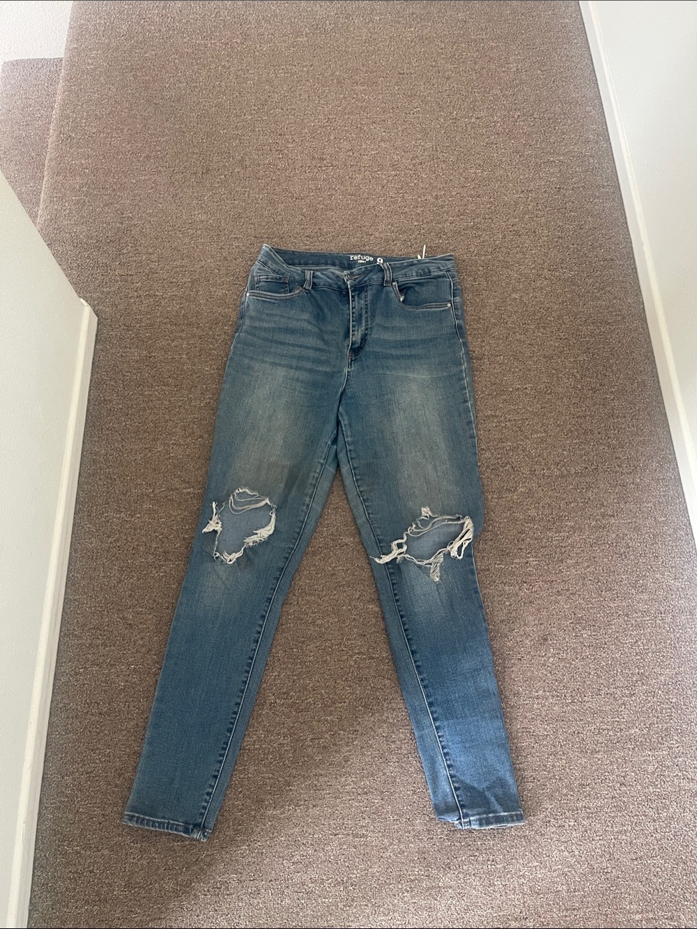 High-Rise Distressed Women's Jeans - Blue